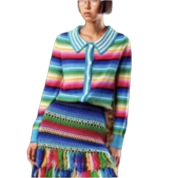 Happy Sheep Rainbow Cardigan w/ Crochet Collar - Picture 1 of 6